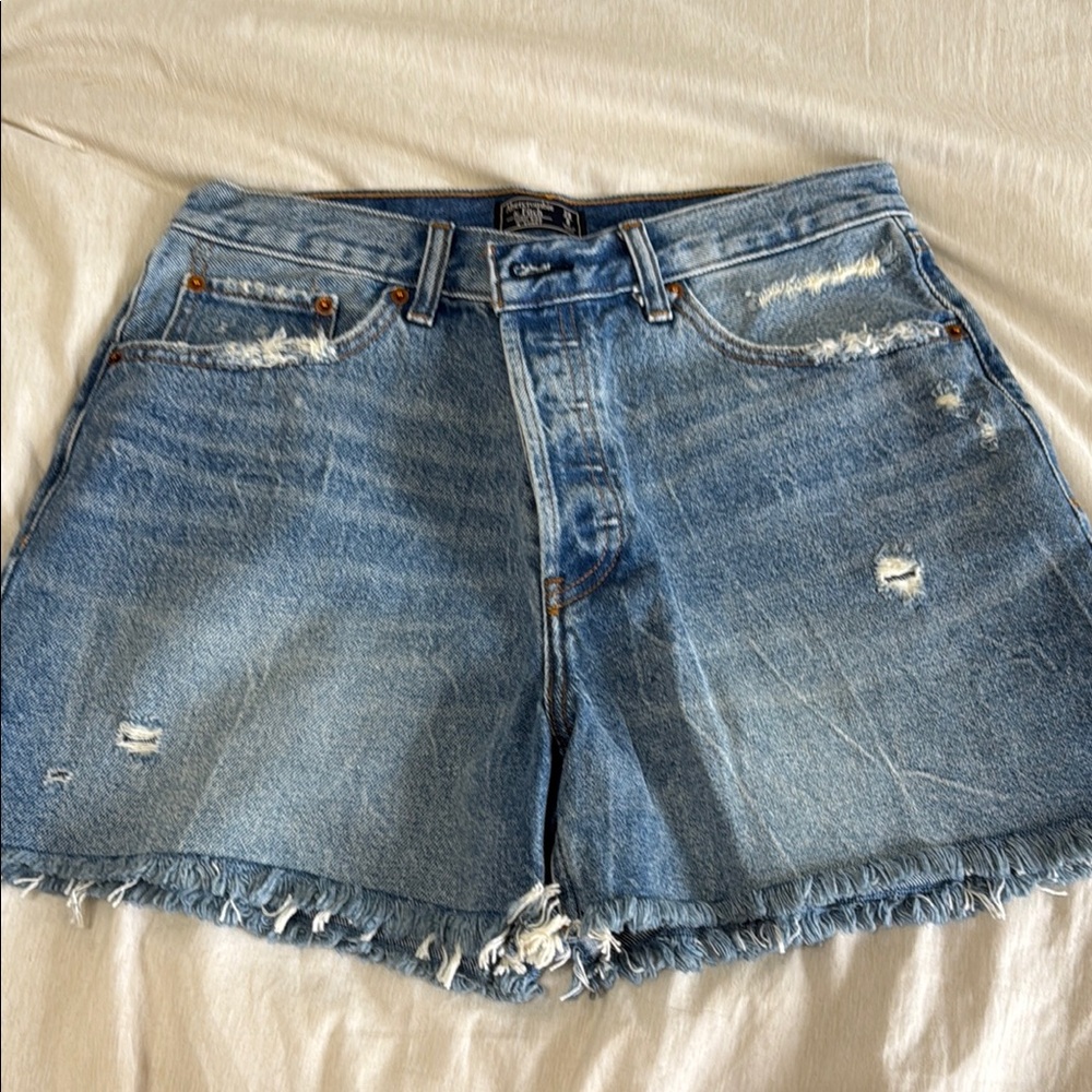 Abercrombie & Fitch Blue Jean Shorts Distressed High-Waisted